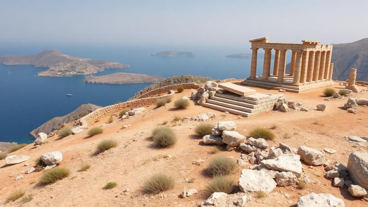 Explore the ancient acropolis of Agios Andreas travel experience illustration for Sifnos
