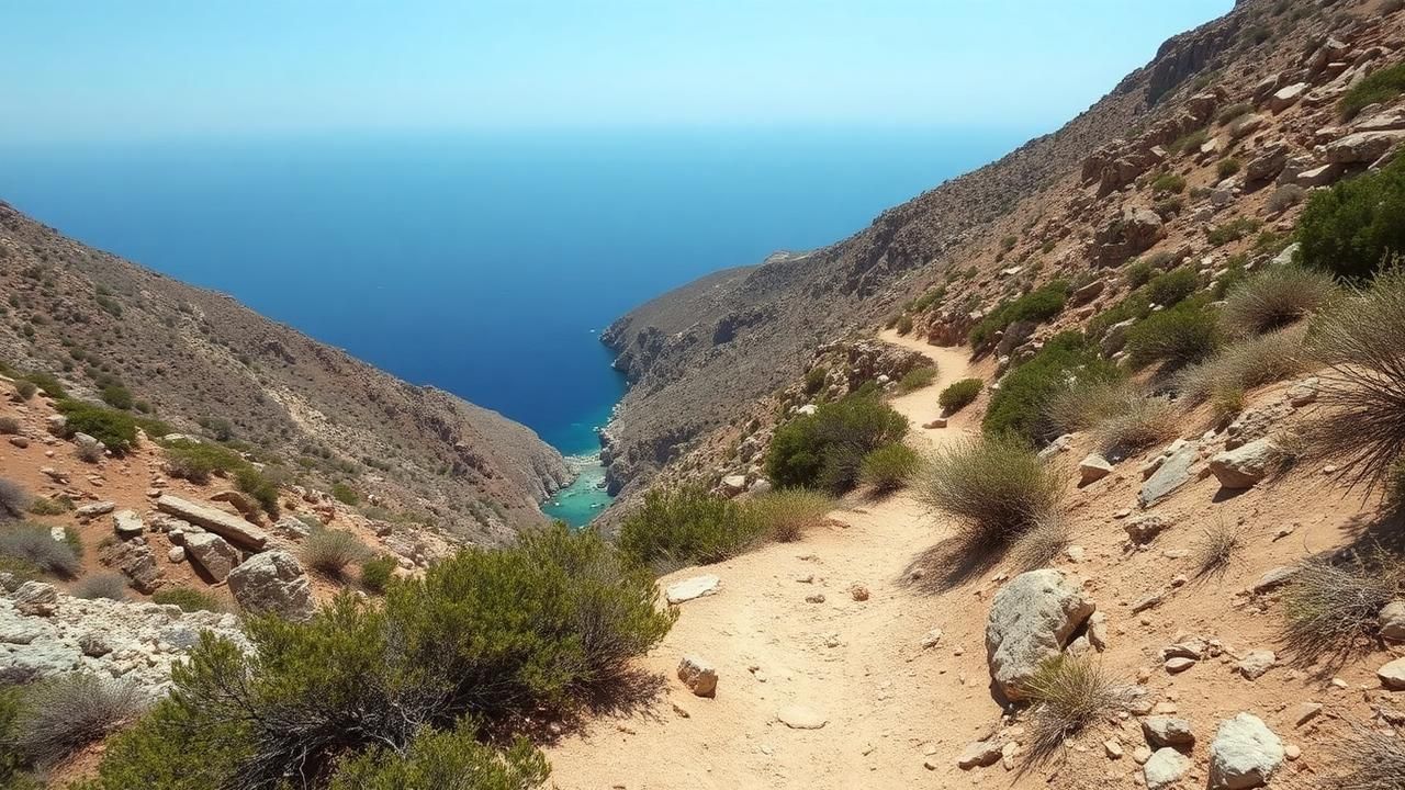 Hike from Vathi to hidden Fykiada cove travel experience illustration for Sifnos