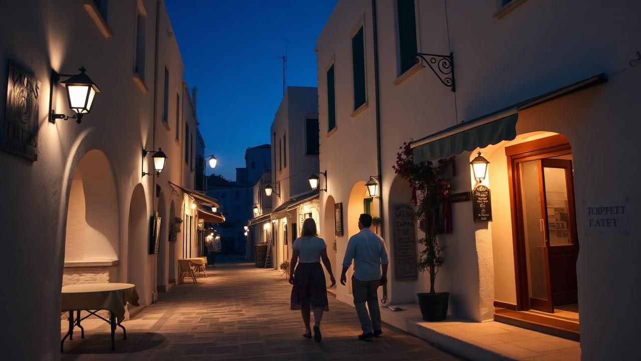 Stroll Apollonia's Steno alley at night atmospheric illustration used in the travel experience gallery