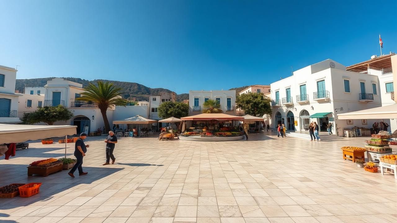 Browse Apollonia's marble square markets travel experience illustration for Sifnos