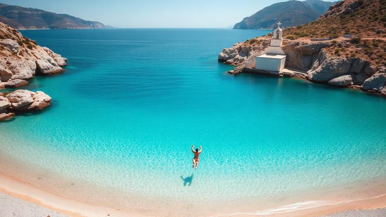 Swim at Vathi's quiet horseshoe bay travel experience illustration for Sifnos