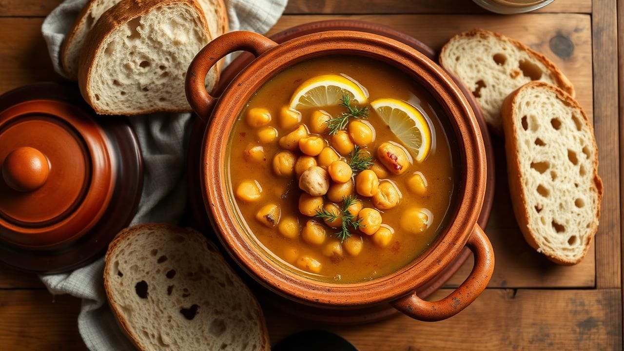 Sifnos revithada chickpea stew in a clay pot