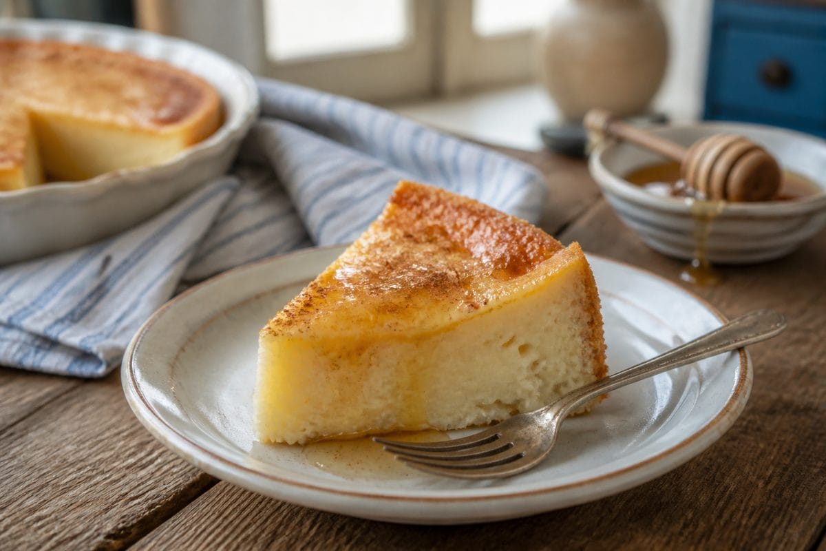 Sifnos melopita honey cheese pie with cinnamon and thyme honey