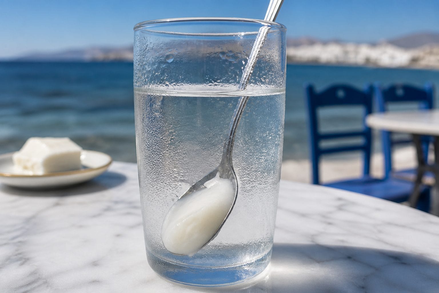 Ypovrichio submarine sweet: a spoon of vanilla fondant in ice-cold water